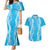 Puakenikeni and Maile Lei Couples Matching Mermaid Dress and Hawaiian Shirt Blue Double Strand Lei