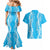 Puakenikeni and Maile Lei Couples Matching Mermaid Dress and Hawaiian Shirt Blue Double Strand Lei
