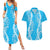 Puakenikeni and Maile Lei Couples Matching Summer Maxi Dress and Hawaiian Shirt Blue Double Strand Lei