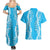 Puakenikeni and Maile Lei Couples Matching Summer Maxi Dress and Hawaiian Shirt Blue Double Strand Lei