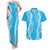 Puakenikeni and Maile Lei Couples Matching Tank Maxi Dress and Hawaiian Shirt Blue Double Strand Lei