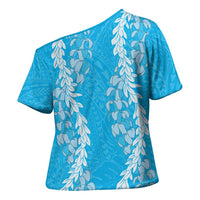 Puakenikeni and Maile Lei Cross Shoulder Shirt Blue Double Strand Lei - Polynesian Pride