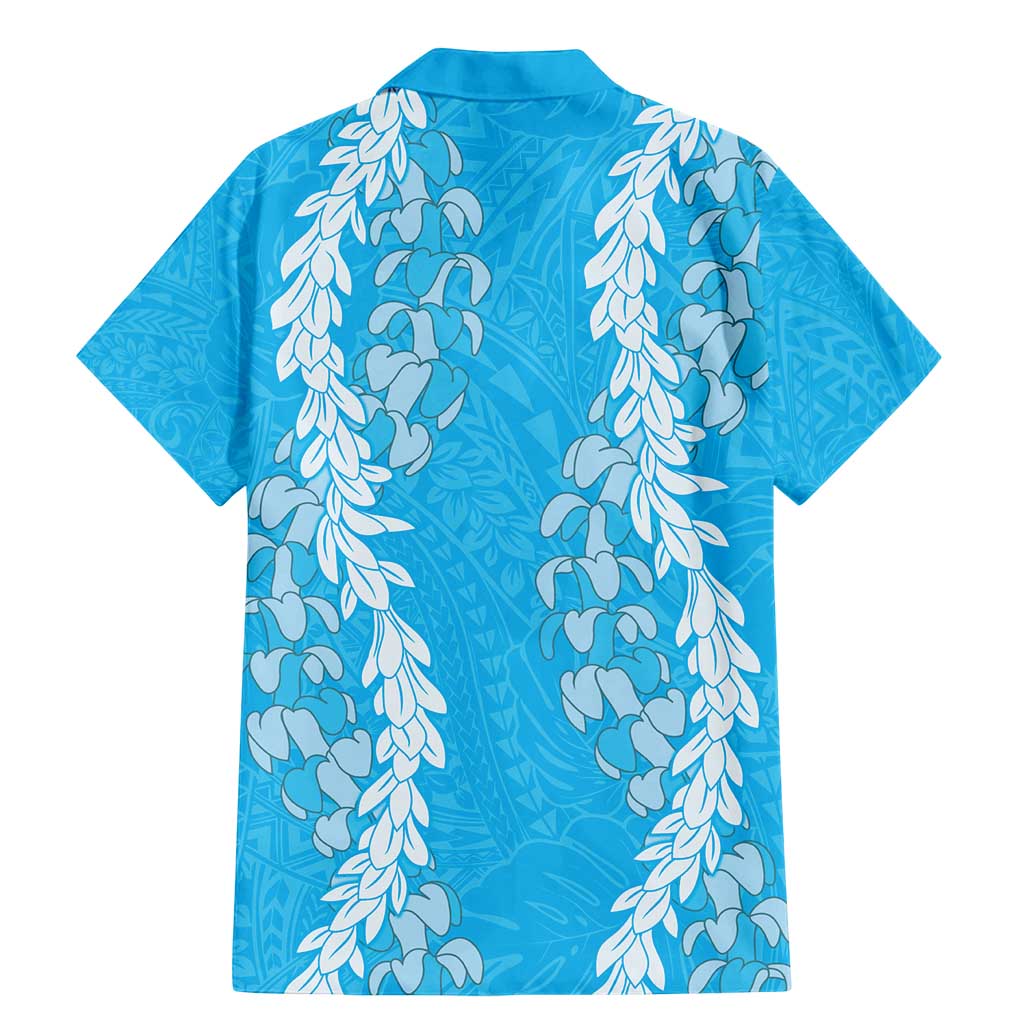 Puakenikeni and Maile Lei Family Matching Mermaid Dress and Hawaiian Shirt Blue Double Strand Lei