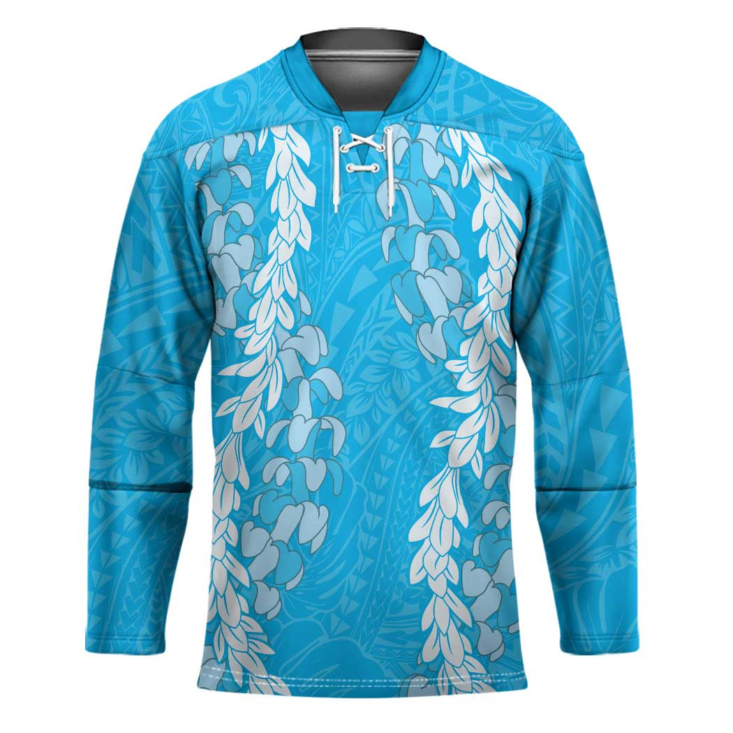 Puakenikeni and Maile Lei Hockey Jersey Blue Double Strand Lei - Polynesian Pride
