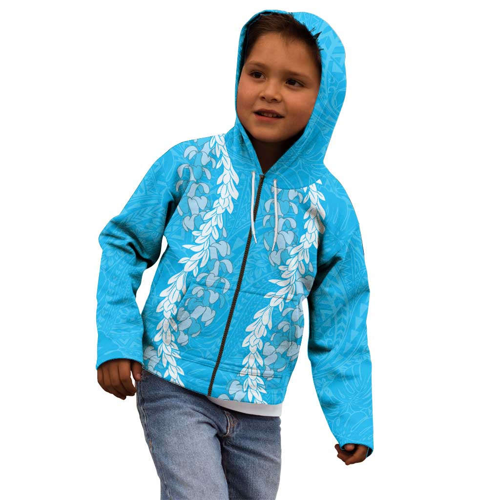 Puakenikeni and Maile Lei Kid Hoodie Blue Double Strand Lei