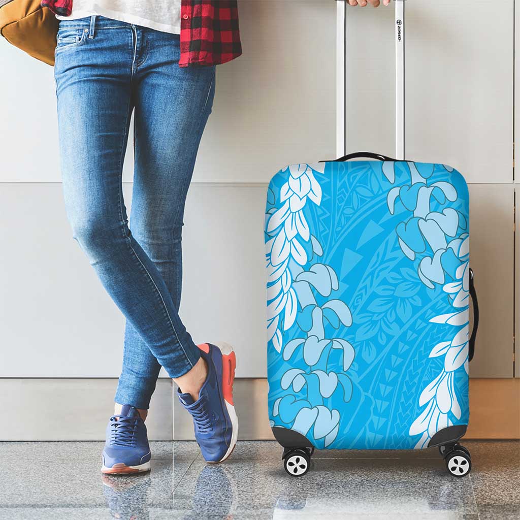 Puakenikeni and Maile Lei Luggage Cover Blue Double Strand Lei