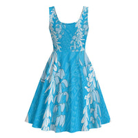 Puakenikeni and Maile Lei Midi Dress Blue Double Strand Lei - Polynesian Pride