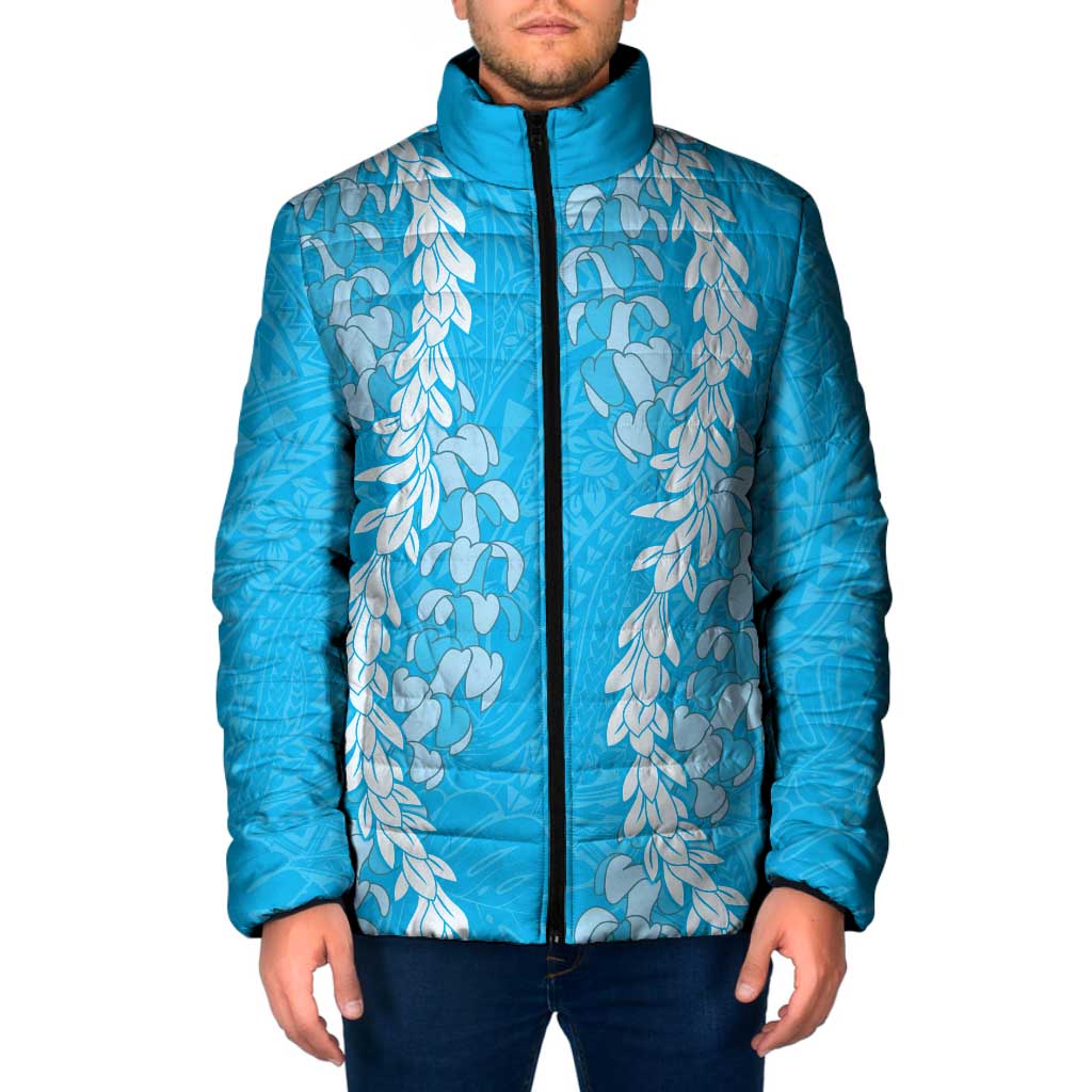Puakenikeni and Maile Lei Padded Jacket Blue Double Strand Lei - Polynesian Pride