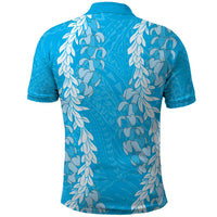 Puakenikeni and Maile Lei Polo Shirt Blue Double Strand Lei