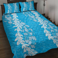 Puakenikeni and Maile Lei Quilt Bed Set Blue Double Strand Lei