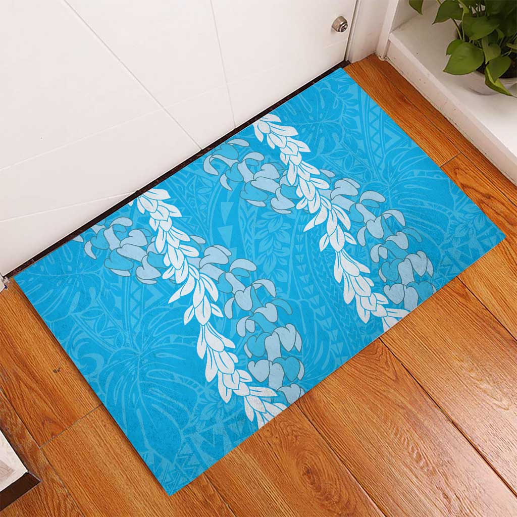 Puakenikeni and Maile Lei Rubber Doormat Blue Double Strand Lei