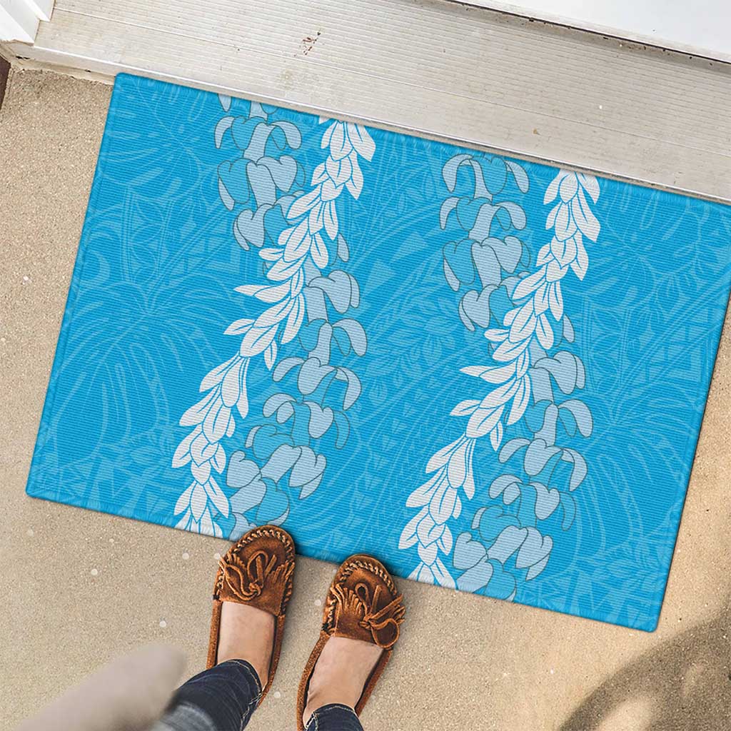 Puakenikeni and Maile Lei Rubber Doormat Blue Double Strand Lei