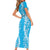 Puakenikeni and Maile Lei Short Sleeve Bodycon Dress Blue Double Strand Lei