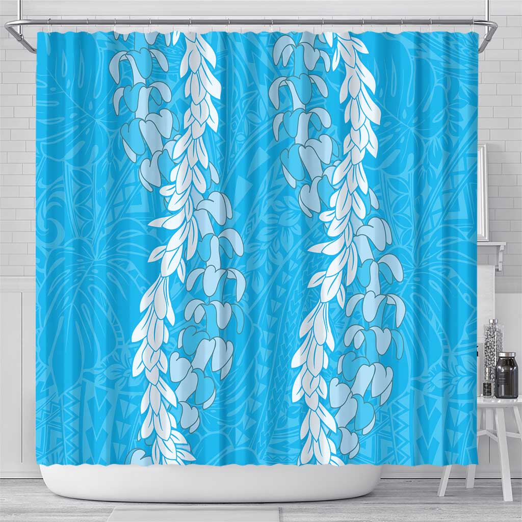 Puakenikeni and Maile Lei Shower Curtain Blue Double Strand Lei