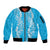 Puakenikeni and Maile Lei Sleeve Zip Bomber Jacket Blue Double Strand Lei
