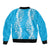 Puakenikeni and Maile Lei Sleeve Zip Bomber Jacket Blue Double Strand Lei