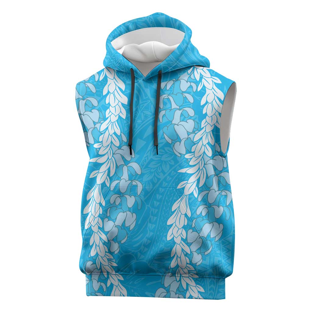 Puakenikeni and Maile Lei Sleeveless Hoodie Blue Double Strand Lei - Polynesian Pride
