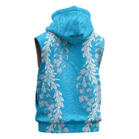 Puakenikeni and Maile Lei Sleeveless Zip Hoodie Blue Double Strand Lei - Polynesian Pride