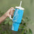 Puakenikeni and Maile Lei Tumbler With Handle Blue Double Strand Lei