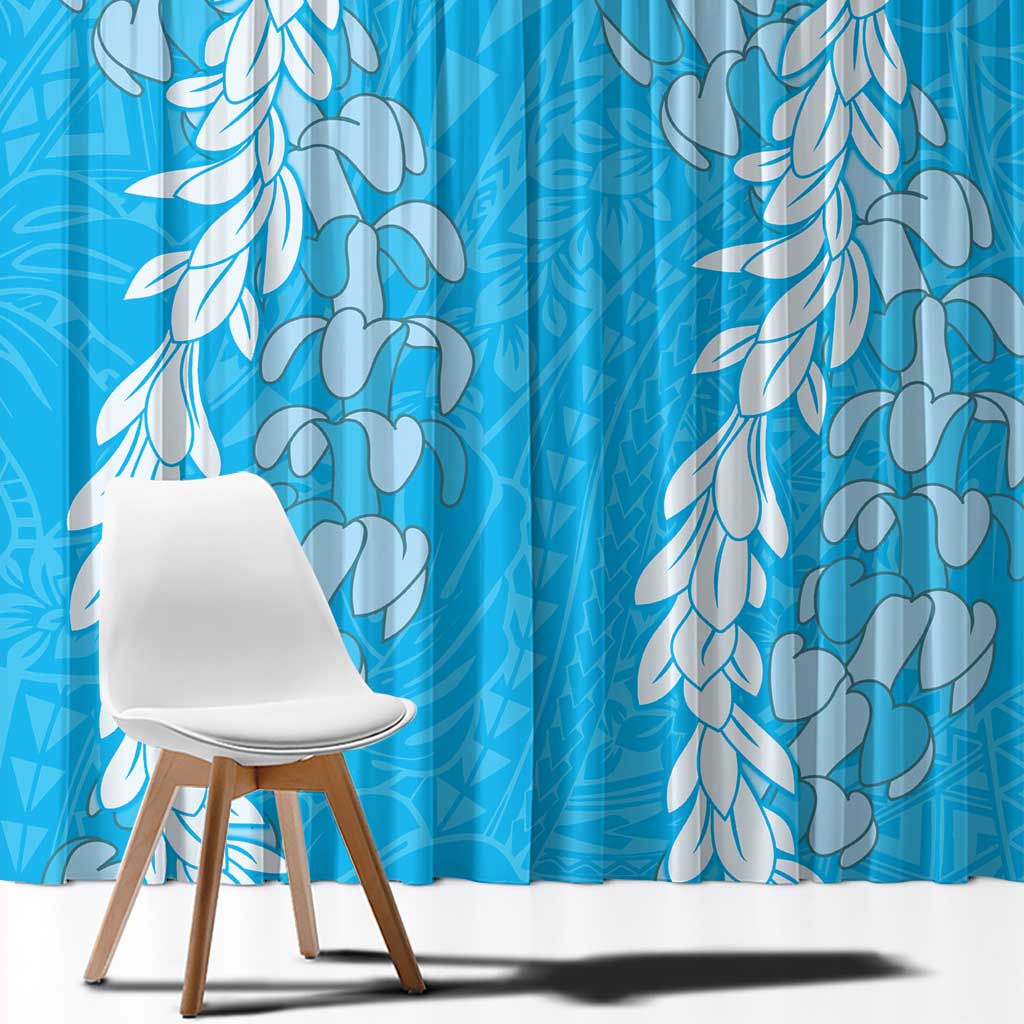 Puakenikeni and Maile Lei Window Curtain Blue Double Strand Lei