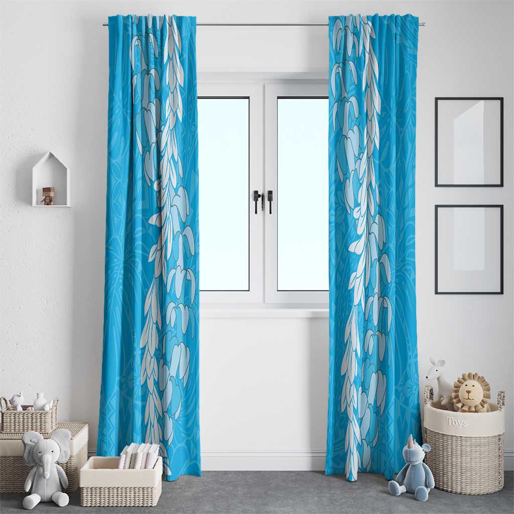 Puakenikeni and Maile Lei Window Curtain Blue Double Strand Lei