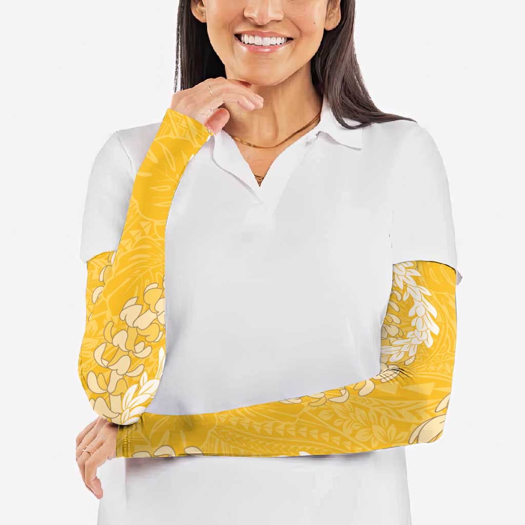 Puakenikeni and Maile Lei Arm Sleeves Gold Double Strand Lei - Polynesian Pride