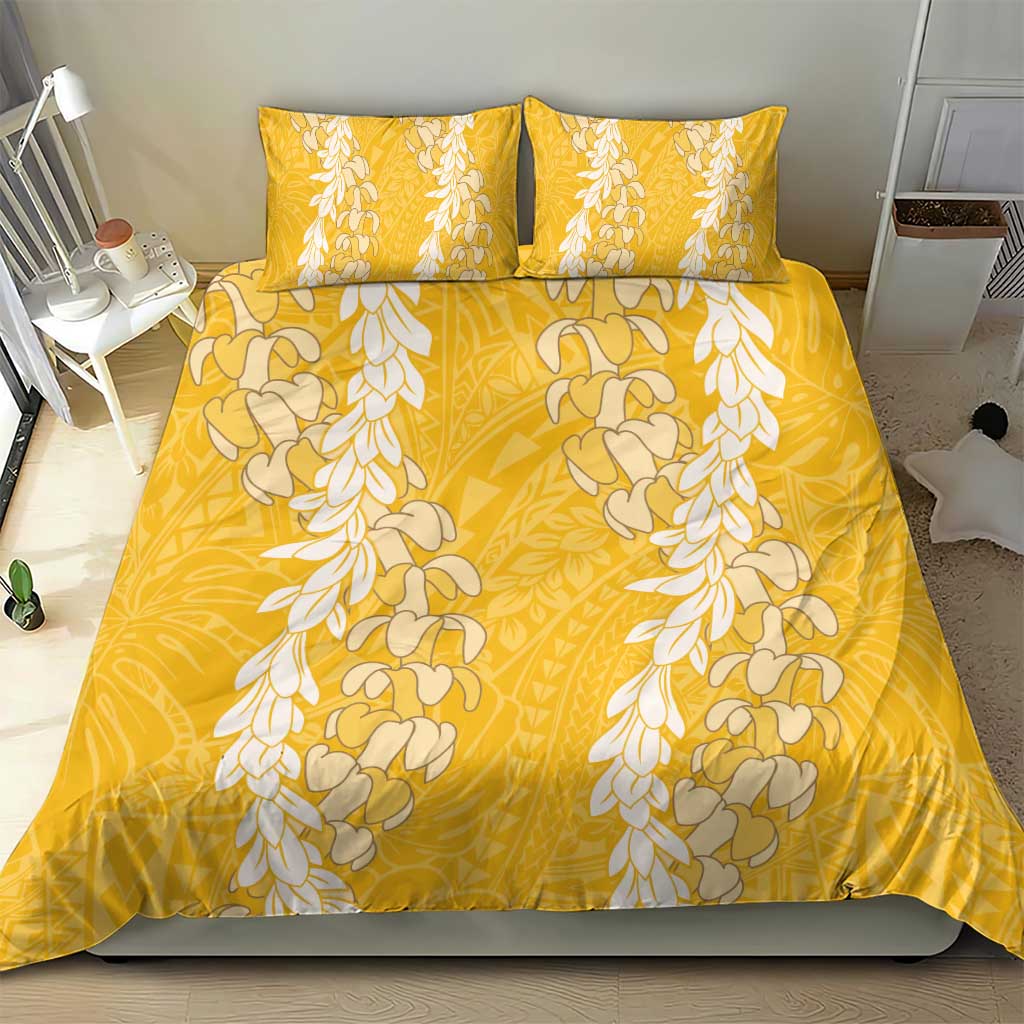 Puakenikeni and Maile Lei Bedding Set Gold Double Strand Lei