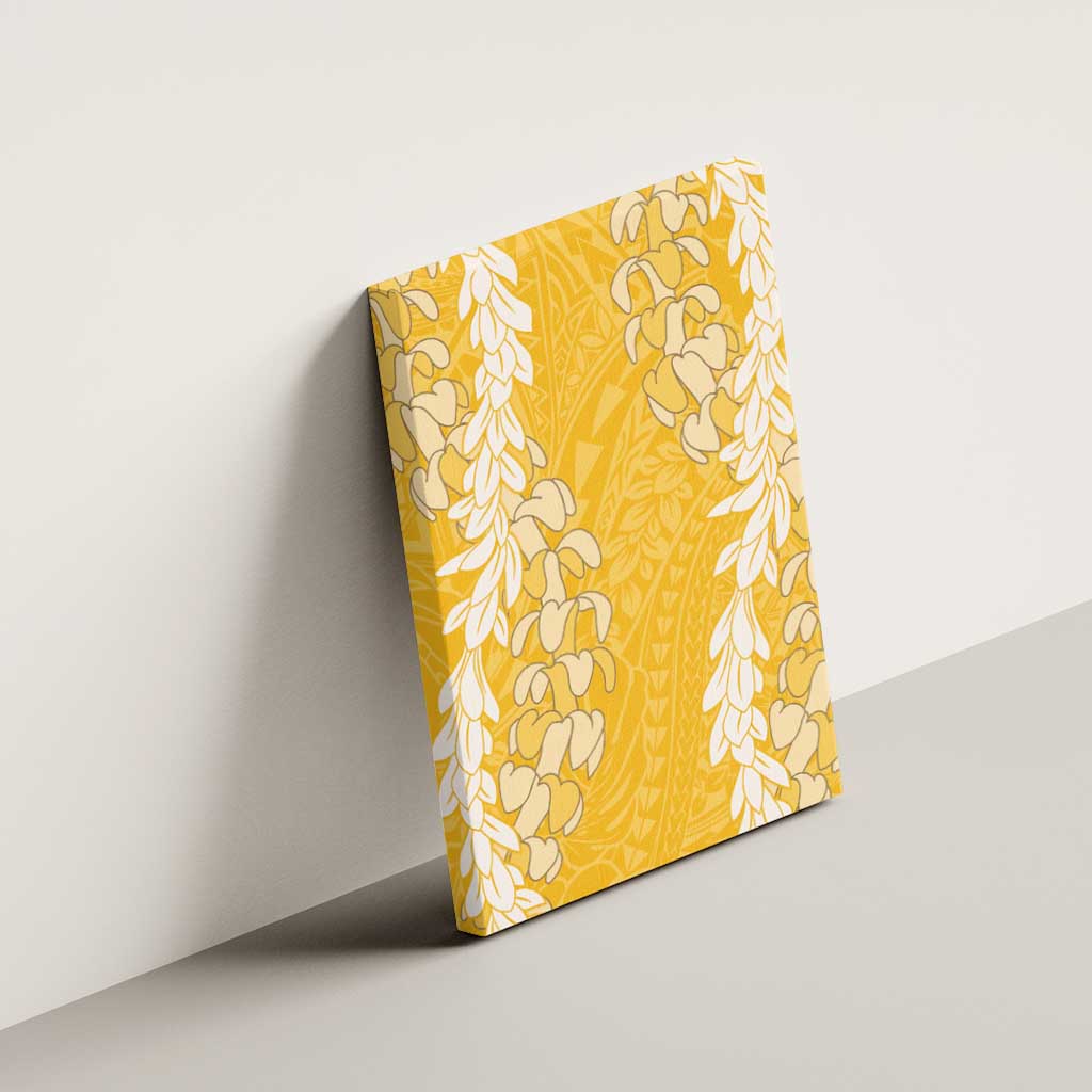 Puakenikeni and Maile Lei Canvas Wall Art Gold Double Strand Lei