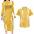 Puakenikeni and Maile Lei Couples Matching Long Sleeve Bodycon Dress and Hawaiian Shirt Gold Double Strand Lei
