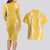 Puakenikeni and Maile Lei Couples Matching Long Sleeve Bodycon Dress and Hawaiian Shirt Gold Double Strand Lei