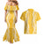 Puakenikeni and Maile Lei Couples Matching Mermaid Dress and Hawaiian Shirt Gold Double Strand Lei
