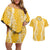 Puakenikeni and Maile Lei Couples Matching Off Shoulder Short Dress and Hawaiian Shirt Gold Double Strand Lei