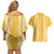 Puakenikeni and Maile Lei Couples Matching Off Shoulder Short Dress and Hawaiian Shirt Gold Double Strand Lei