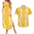 Puakenikeni and Maile Lei Couples Matching Summer Maxi Dress and Hawaiian Shirt Gold Double Strand Lei