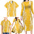 Puakenikeni and Maile Lei Family Matching Long Sleeve Bodycon Dress and Hawaiian Shirt Gold Double Strand Lei