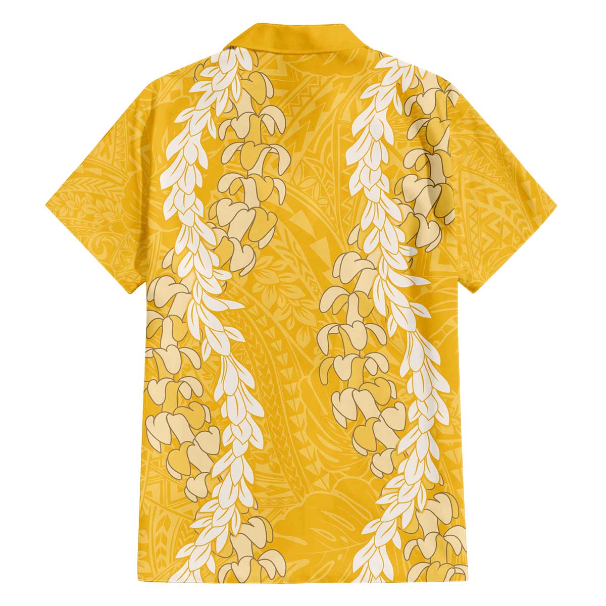 Puakenikeni and Maile Lei Family Matching Off The Shoulder Long Sleeve Dress and Hawaiian Shirt Gold Double Strand Lei