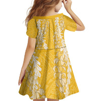 Puakenikeni and Maile Lei Family Matching Short Sleeve Bodycon Dress and Hawaiian Shirt Gold Double Strand Lei