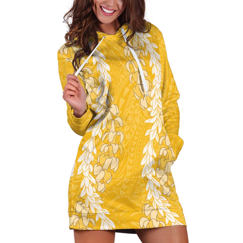 Puakenikeni and Maile Lei Hoodie Dress Gold Double Strand Lei