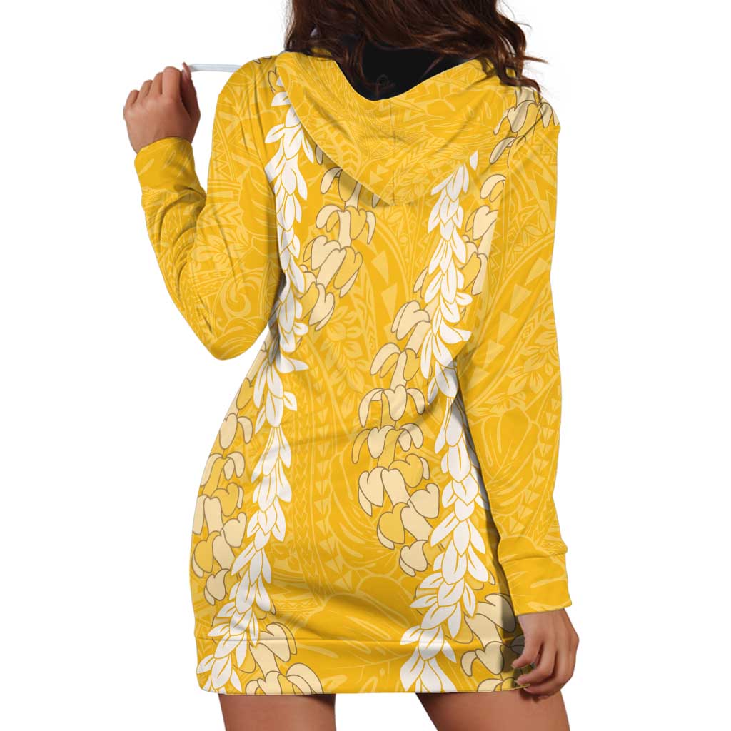 Puakenikeni and Maile Lei Hoodie Dress Gold Double Strand Lei