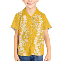 Puakenikeni and Maile Lei Kid Hawaiian Shirt Gold Double Strand Lei
