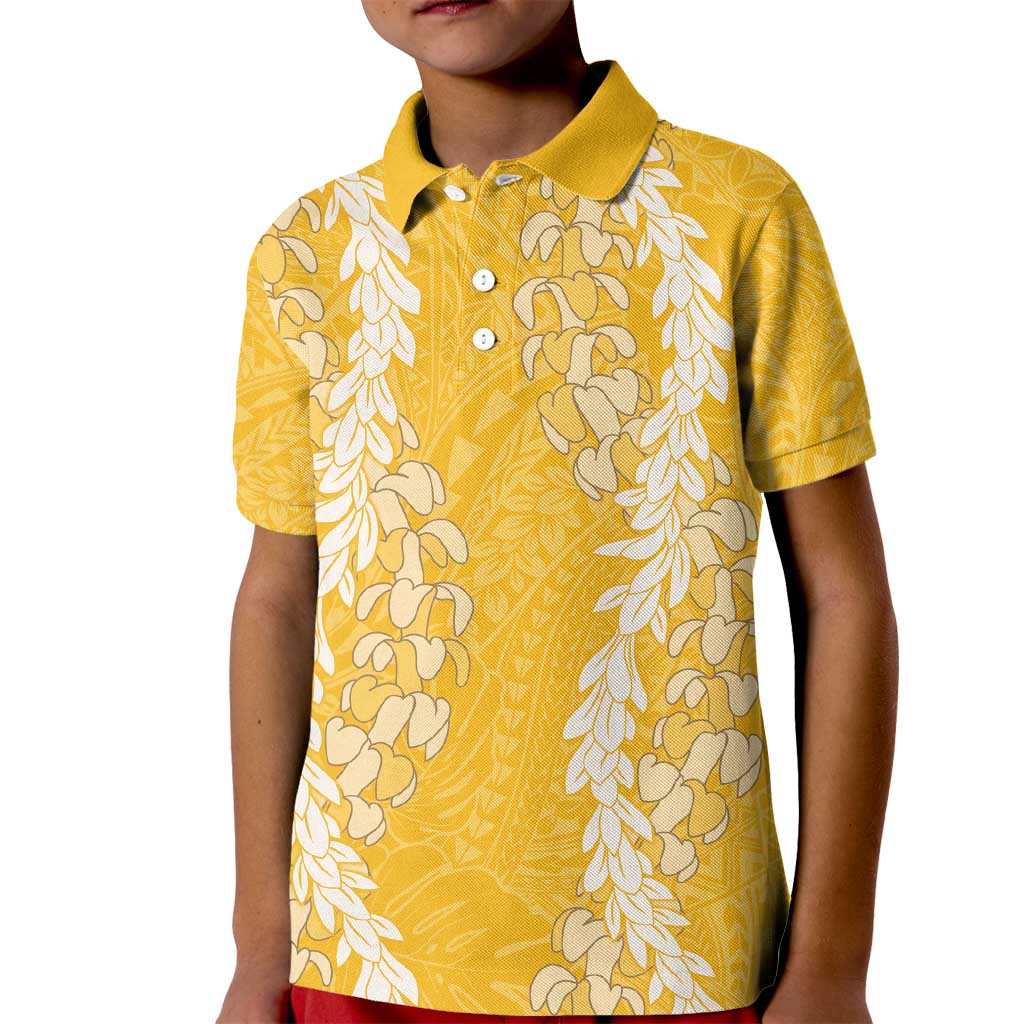 Puakenikeni and Maile Lei Kid Polo Shirt Gold Double Strand Lei