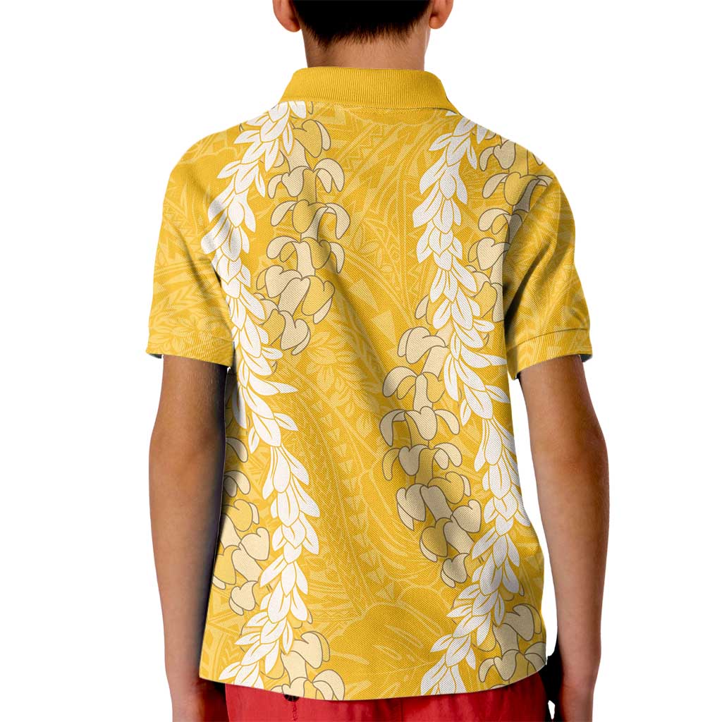 Puakenikeni and Maile Lei Kid Polo Shirt Gold Double Strand Lei