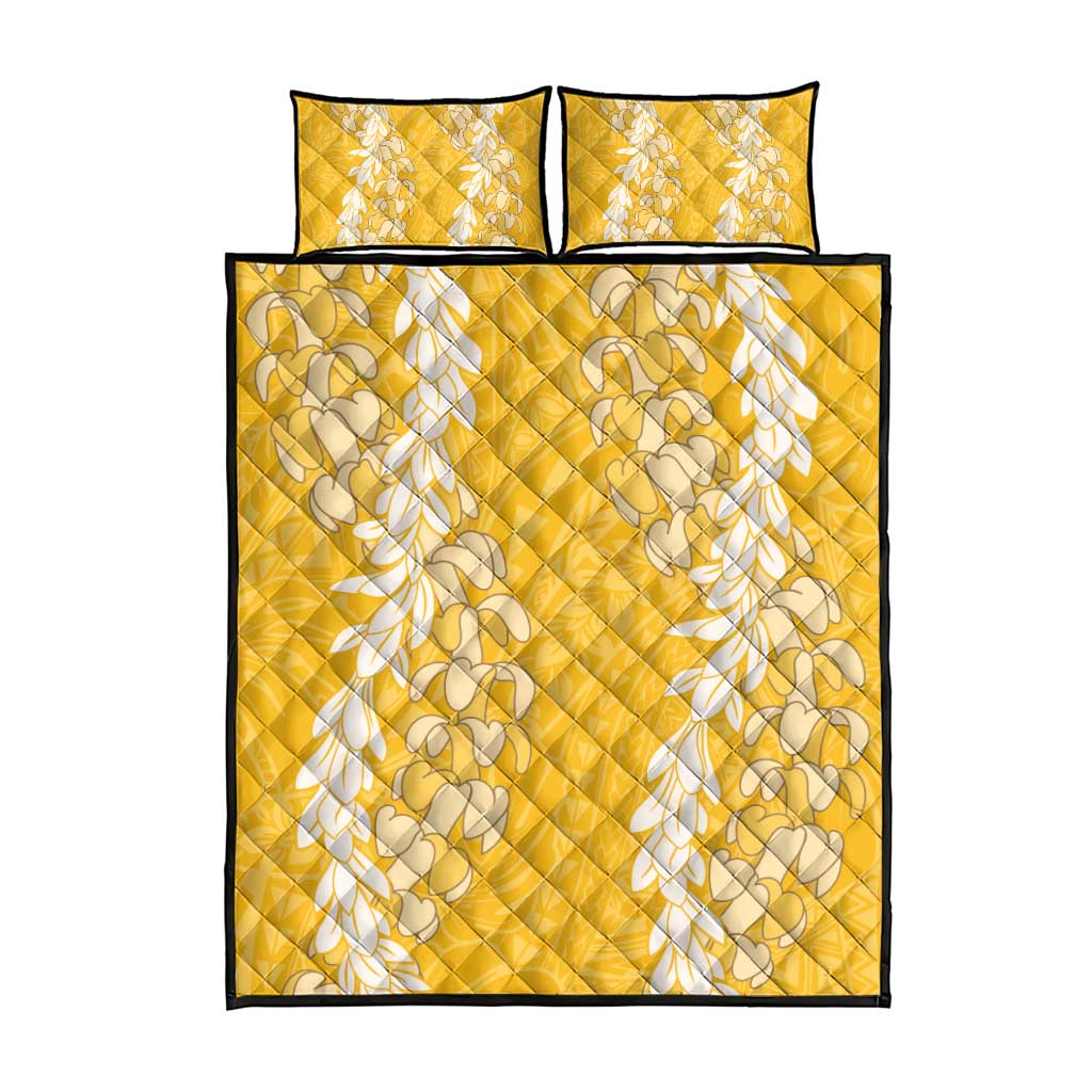 Puakenikeni and Maile Lei Quilt Bed Set Gold Double Strand Lei