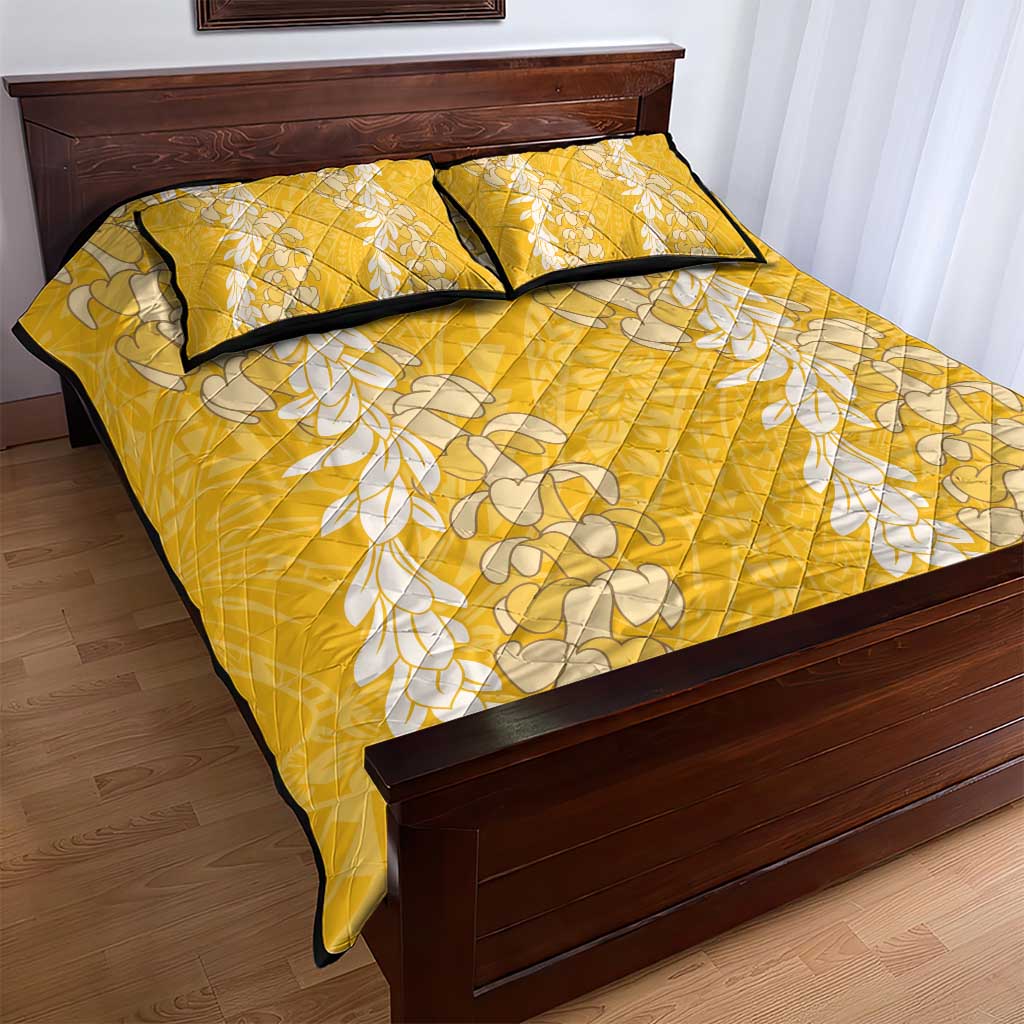 Puakenikeni and Maile Lei Quilt Bed Set Gold Double Strand Lei
