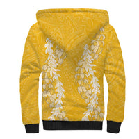 Puakenikeni and Maile Lei Sherpa Hoodie Gold Double Strand Lei