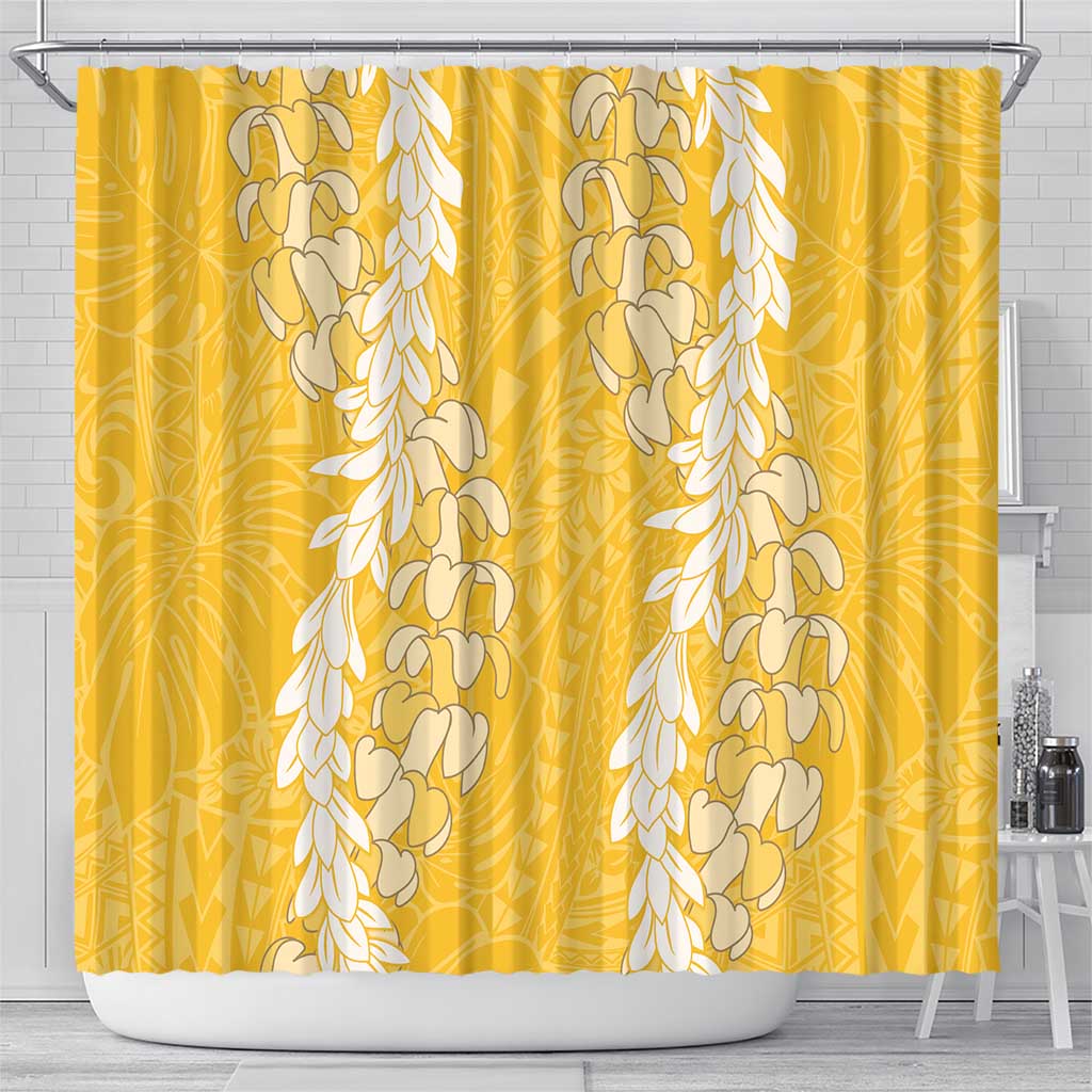 Puakenikeni and Maile Lei Shower Curtain Gold Double Strand Lei