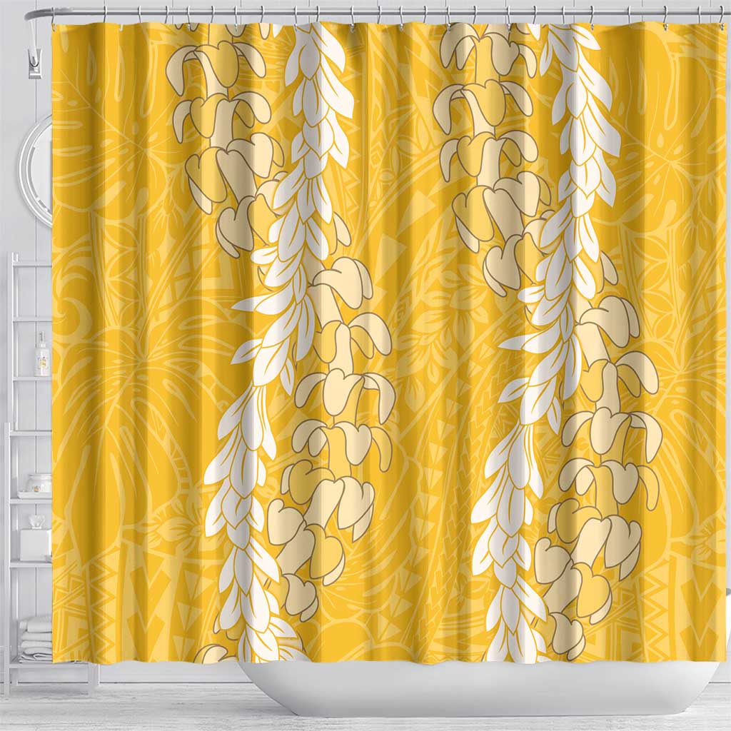 Puakenikeni and Maile Lei Shower Curtain Gold Double Strand Lei