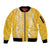 Puakenikeni and Maile Lei Sleeve Zip Bomber Jacket Gold Double Strand Lei