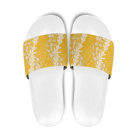 Puakenikeni and Maile Lei Slide Sandals Gold Double Strand Lei - Polynesian Pride