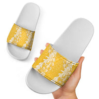 Puakenikeni and Maile Lei Slide Sandals Gold Double Strand Lei - Polynesian Pride